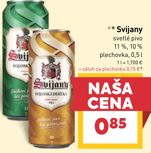 Švijany svetlé pivo 11 % alebo 10 %, plechovka