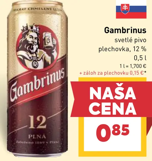 Gambrinus Svetlé pivo 10 % plechovka