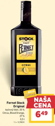 Fernet Stock bylinný likér Original, Citrus, Blood Orange