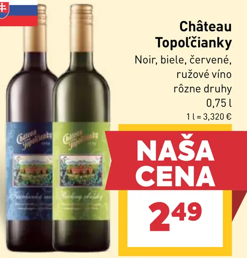 Château Topoľčianky víno Noir, biele, červené, ružové