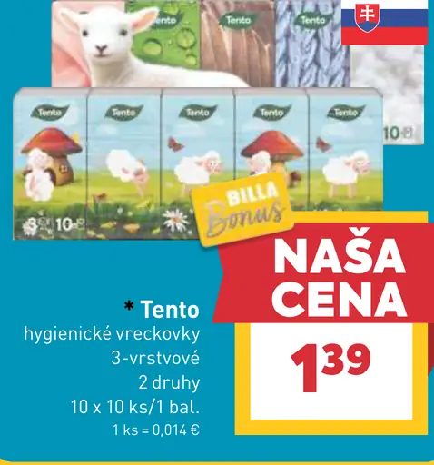 Tento hygienické vreckovky 3-vrstvové, 2 druhy