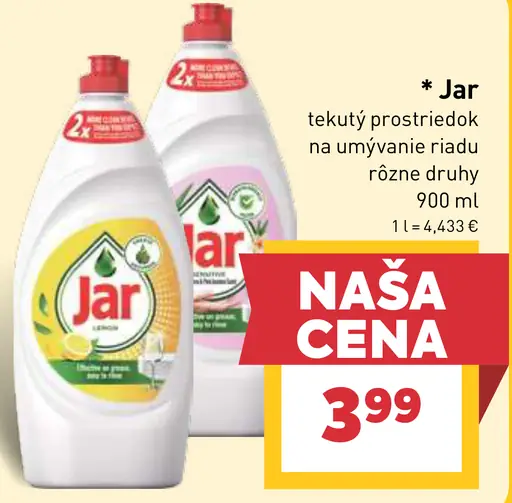 Jar tekutý prostriedok na umývanie riadu vybrané druhy
