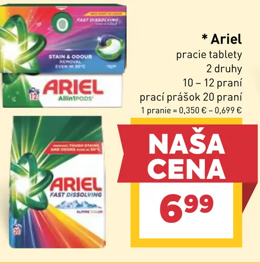 Ariel pracie tablety 2 druhy