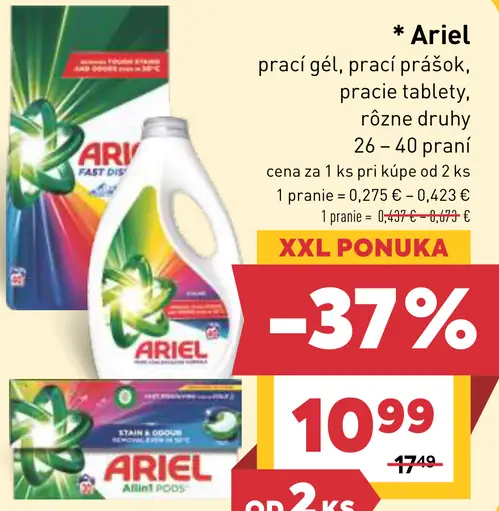 Ariel prací gél rôzne druhy