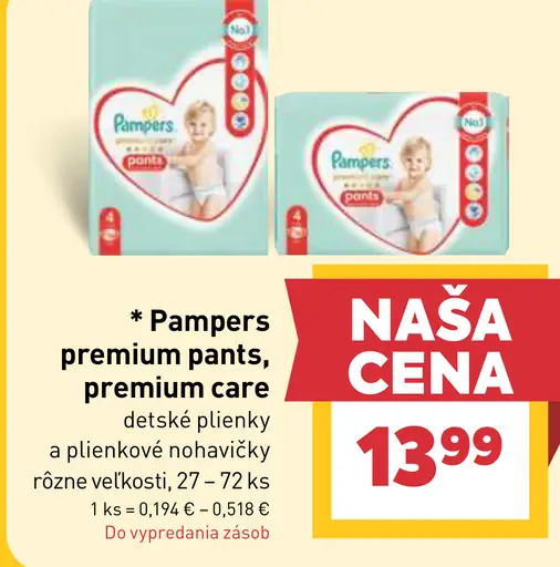 Pampers premium pants, premium care detské plienky a plienkové nohavičky