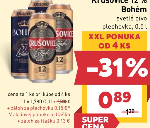 Krušovice Krusovice Bohem svetlé pivo 12 % plechovka