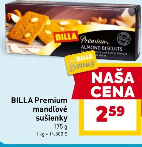 BILLA Premium mandľové sušienky