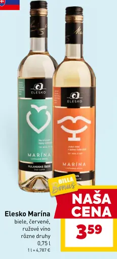 Elesko Marina biele, červené víno rôzne druhy