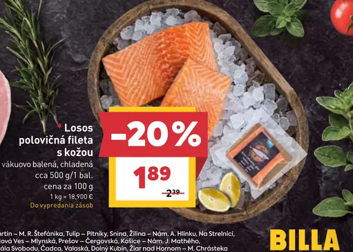 Losos polovičná fileta s kožou vákuovo balená, chladená