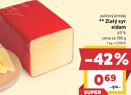 Zlatý syr eidam 45 %