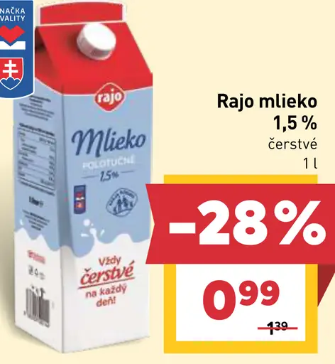 Rajo čerstvé mlieko 1,5 %