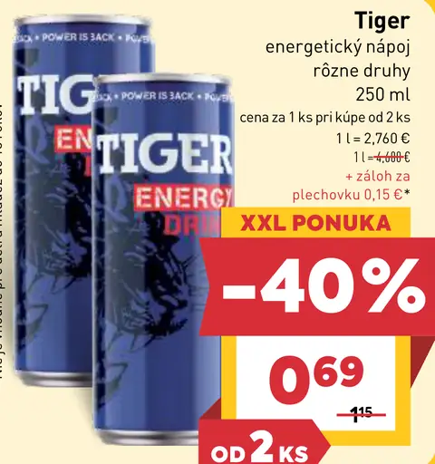 Tiger energetický nápoj rôzne druhy plechovka