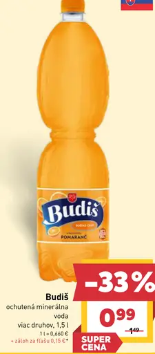 Budiš ochutená minerálna voda pomaranč
