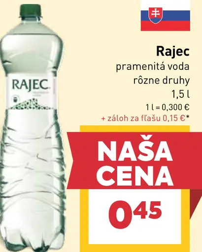 Pramenitá voda ochutená rôzne druhy Rajec