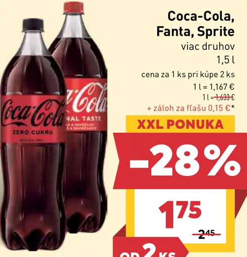 Coca-Cola, Fanta, Sprite sýtený nealkoholický nápoj rôzne druhy