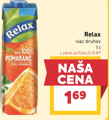Relax 100 % pomaranč džús rôzne druhy