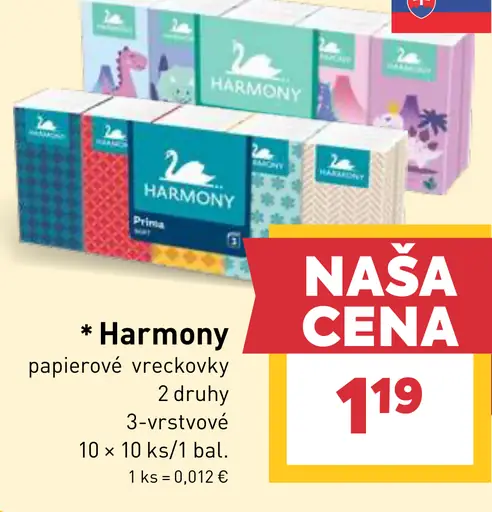 Harmony papierové vreckovky 3-vrstvové rôzne druhy