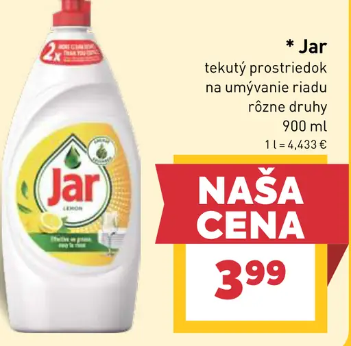 Jar tekutý prostriedok na umývanie riadu vybrané druhy