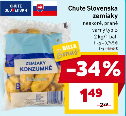 Chute Slovenska zemiaky neskoré prané varný typ B