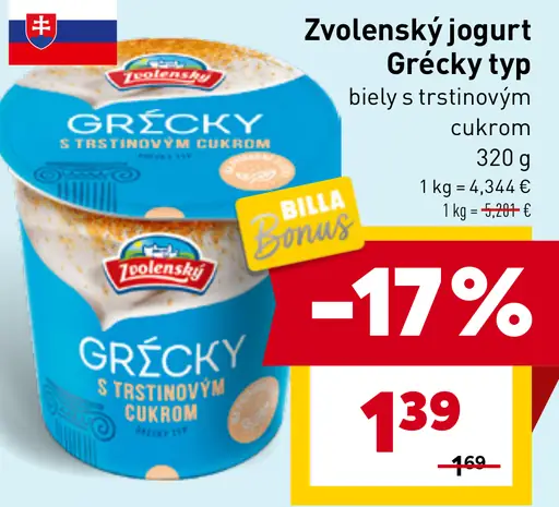 Zvolenský jogurt gréckeho typu s trstinovým cukrom
