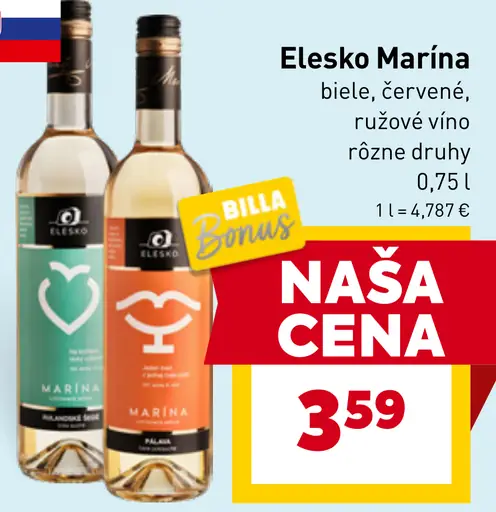 Elesko Marina víno biele, červené, ružové