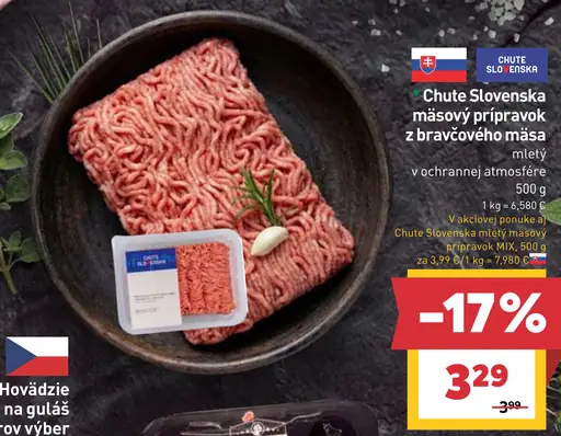 Chute Slovenska mäsový prípravok z bravčového mäsa mletý v ochrannej atmosfére