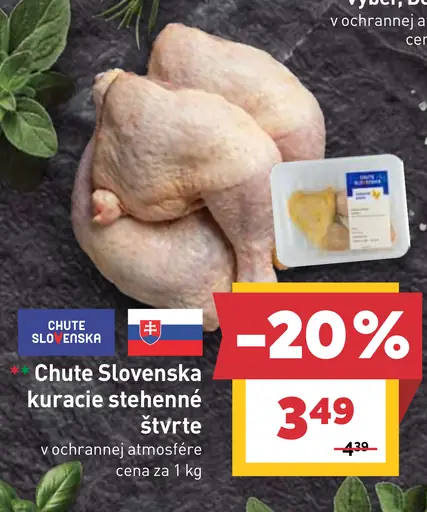 Chute Slovenska kuracie stehenné štvrte v ochrannej atmosfére