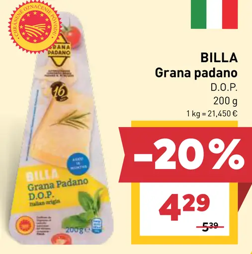 BILLA Grana Padano D.O.P. tvrdý syr