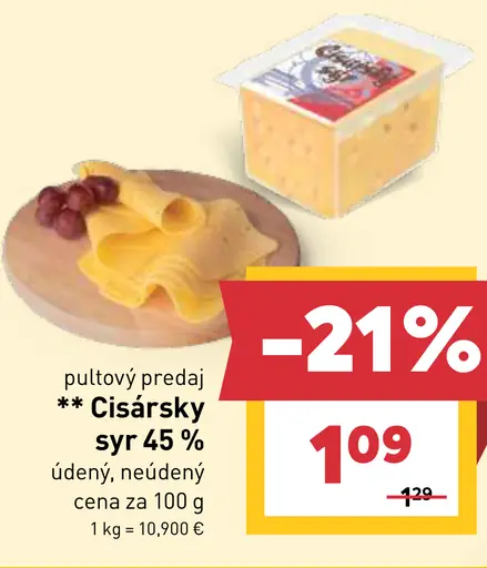 Cisársky syr 45 % údený, neúdený