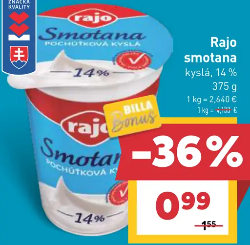 Rajo smotana kyslá 14%