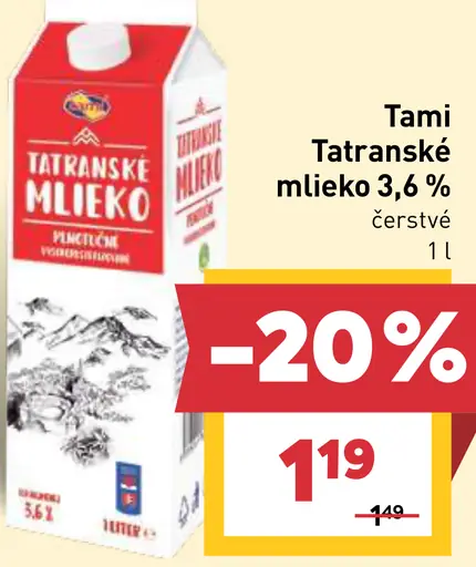 Tami Tatranské mlieko 3,6 % čerstvé
