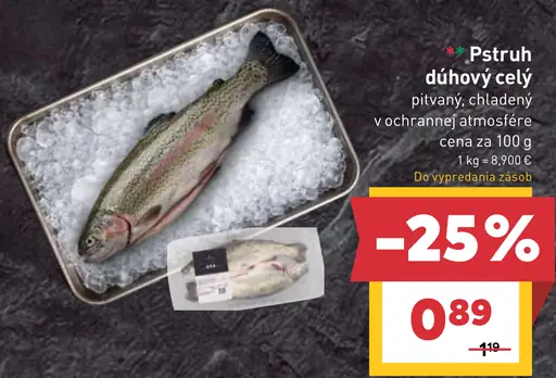 Pstruh dúhový celý pitvaný chladený v ochrannej atmosfére
