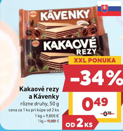 Kávenky kakaové rezy rôzne druhy