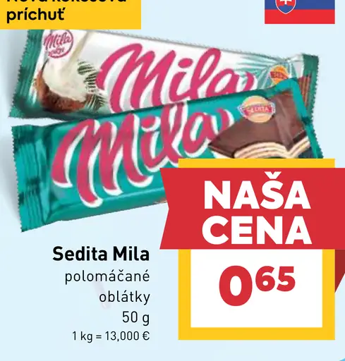 Sedita Mila polomáčané oblátky nová kokosová príchuť