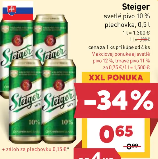 Steiger Svetlé pivo 10 % plechovka
