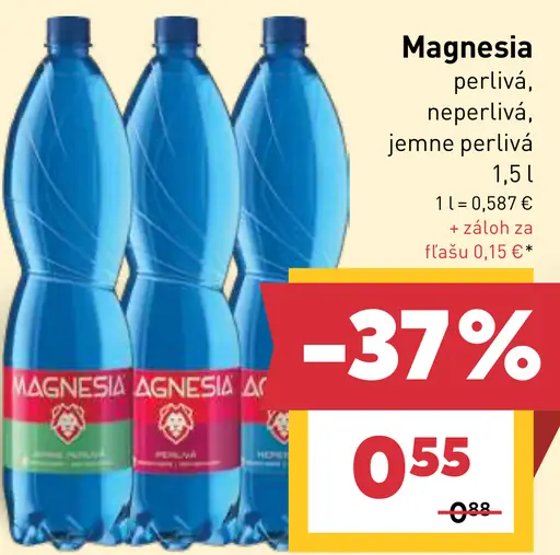 Magnesia perlivá, neperlivá alebo jemne perlivá prírodná minerálna voda