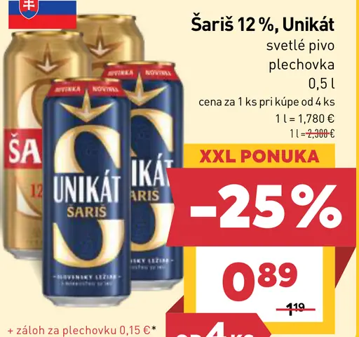 Šariš 12 %, Unikát svetlé pivo plechovka