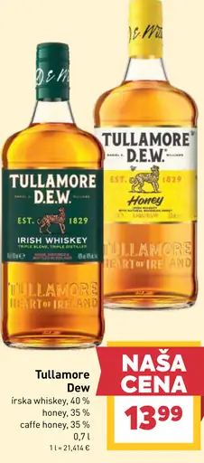 Tullamore Dew írská whiskey Original, honey alebo caffe honey