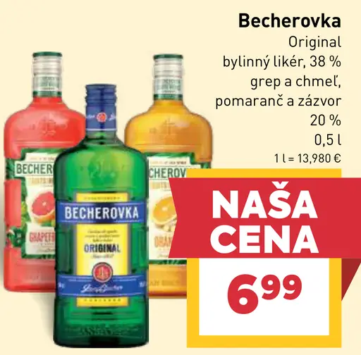 Becherovka Original bylinný likér grep a chai, pomaranč a zázvor