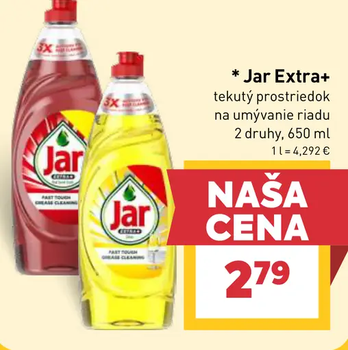Jar Extra tekutý prostriedok na umývanie riadu, 2 druhy