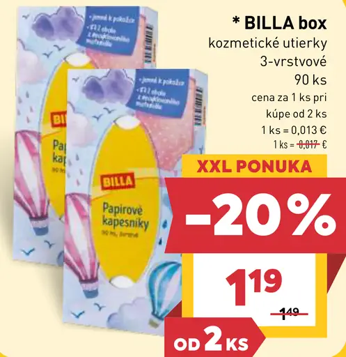 BILLA Box kozmetické utierky 3-vrstvové