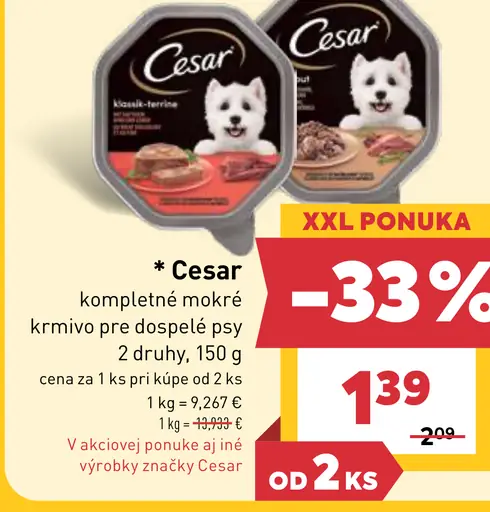 Cesar kompletné mokré krmivo pre dospelé psy 2 druhy
