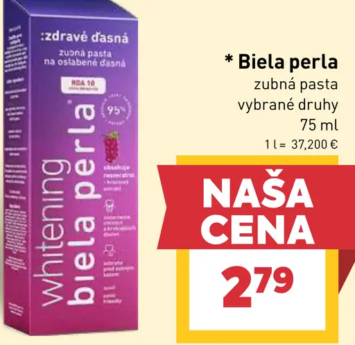 Biela perla Zubná pasta rôzne druhy