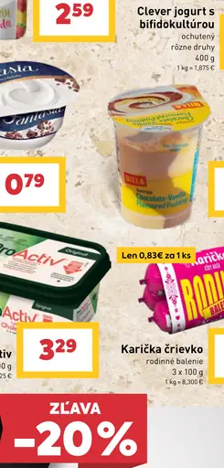 Clever jogurt s bifidokultúrou rôzne druhy