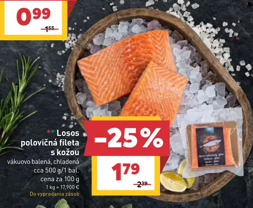 Losos polovičná fileta s kožou vákuovo balená, chladená