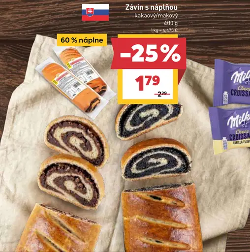 Závin s náplňou kakaový alebo makový