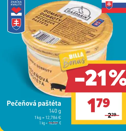 Billa Bonus Pečeňová paštéta