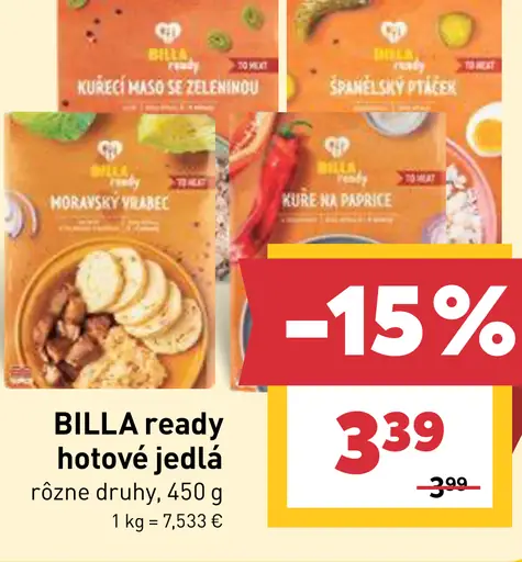 BILLA ready hotové jedlá rôzne druhy
