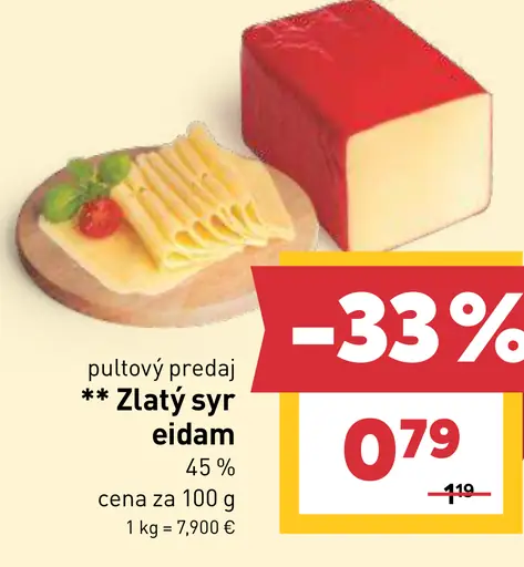 Zlatý syr eidam 45 %