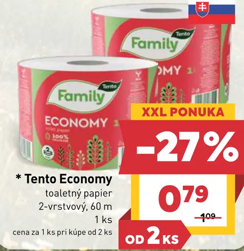 Tento Economy toaletný papier 2 vrstvový 1 kotúč